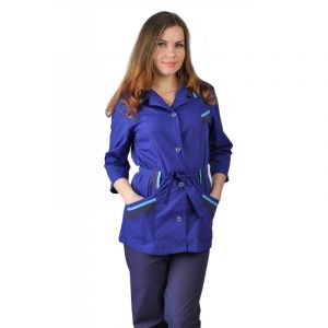 Костюм женский "Каприз", куртка с брюками, василек/темно-синий 